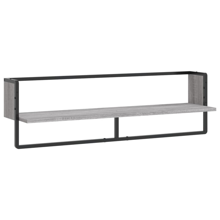 Wandschap met stang 100x25x30 cm grijs sonoma eikenkleurig MeubelReus