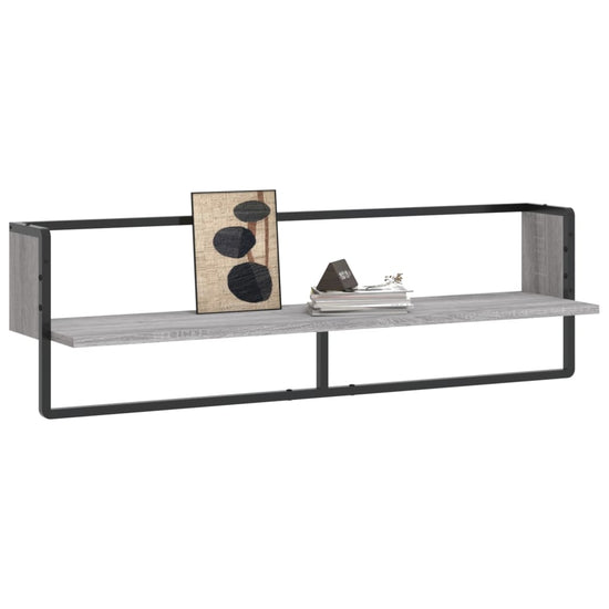 Wandschap met stang 100x25x30 cm grijs sonoma eikenkleurig MeubelReus