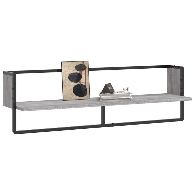 Wandschap met stang 100x25x30 cm grijs sonoma eikenkleurig MeubelReus
