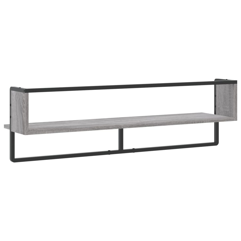 Wandschap met stang 100x25x30 cm grijs sonoma eikenkleurig MeubelReus