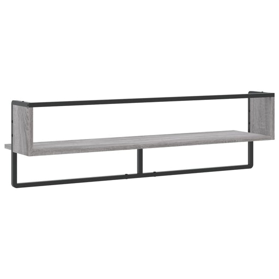 Wandschap met stang 100x25x30 cm grijs sonoma eikenkleurig MeubelReus