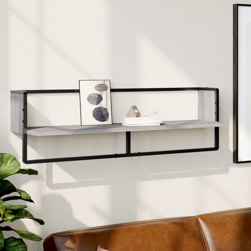 Wandschap met stang 100x25x30 cm grijs sonoma eikenkleurig MeubelReus