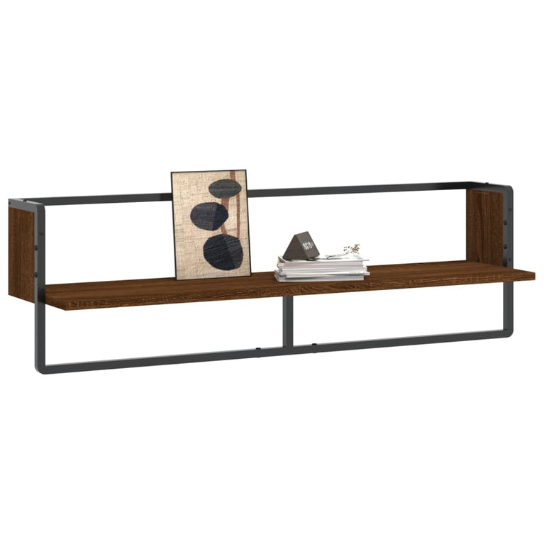 Wandschap met stang 100x25x30 cm bruineikenkleurig MeubelReus