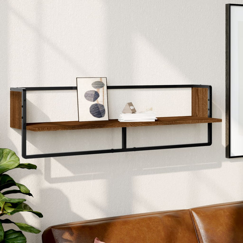 Wandschap met stang 100x25x30 cm bruineikenkleurig MeubelReus