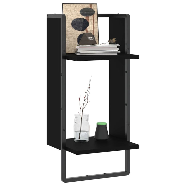 Wandschap met stang 30x25x65 cm zwart MeubelReus