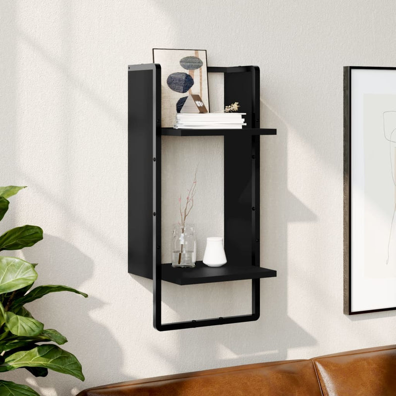 Wandschap met stang 30x25x65 cm zwart MeubelReus