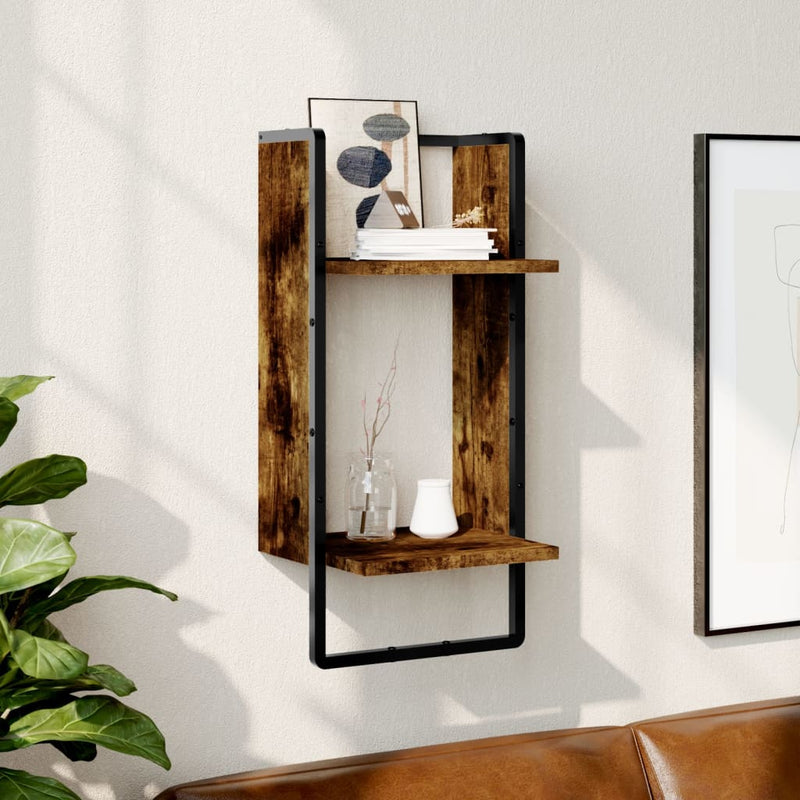 Wandschap met stang 30x25x65 cm gerookt eikenkleurig MeubelReus