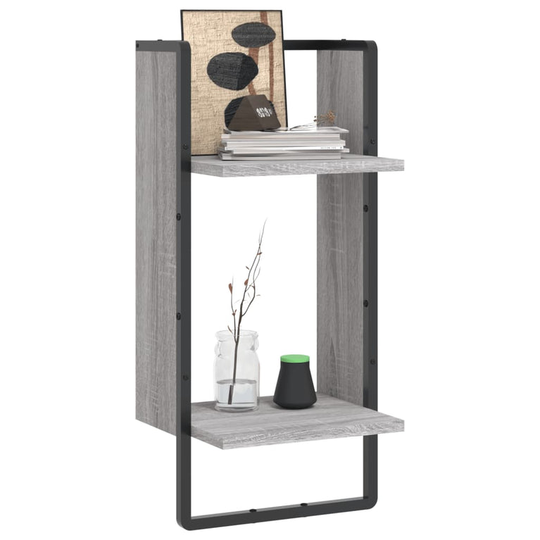 Wandschap met stang 30x25x65 cm grijs sonoma eikenkleurig MeubelReus