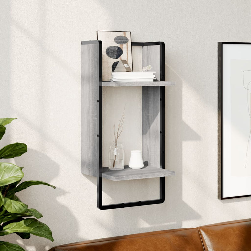 Wandschap met stang 30x25x65 cm grijs sonoma eikenkleurig MeubelReus