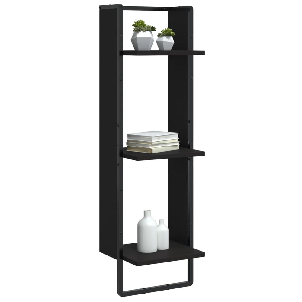 Wandrek 3-laags 30x25x100 cm bewerkt hout zwart MeubelReus