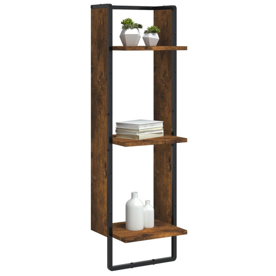 Wandrek 3-laags 30x25x100 cm bewerkt hout gerookt eikenkleurig MeubelReus