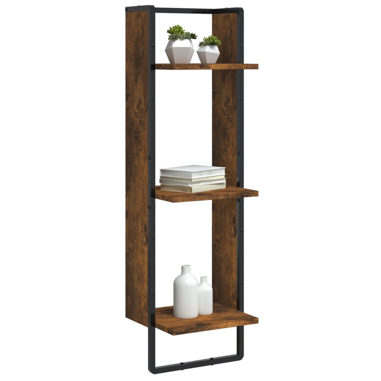 Wandrek 3-laags 30x25x100 cm bewerkt hout gerookt eikenkleurig MeubelReus