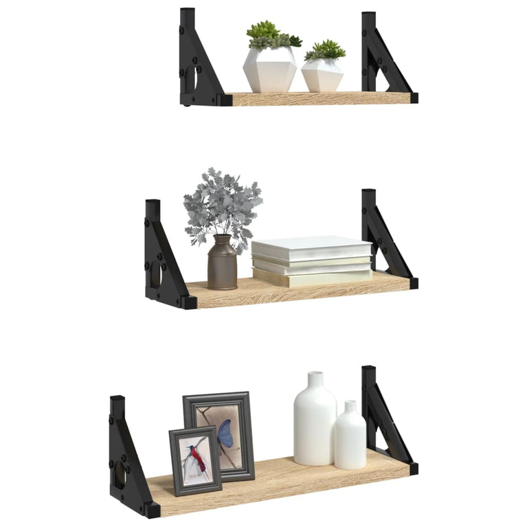 3-delige Wandschappenset bewerkt hout sonoma eikenkleurig