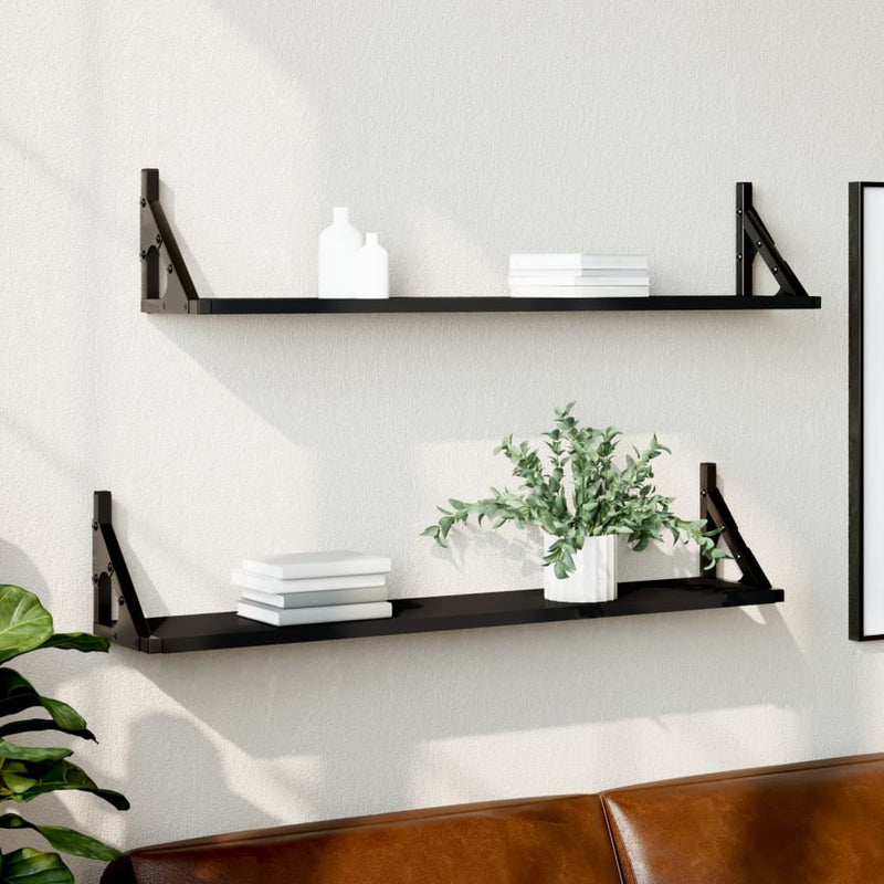 Wandschappen 2 st 80x15x15,5 cm bewerkt hout zwart MeubelReus