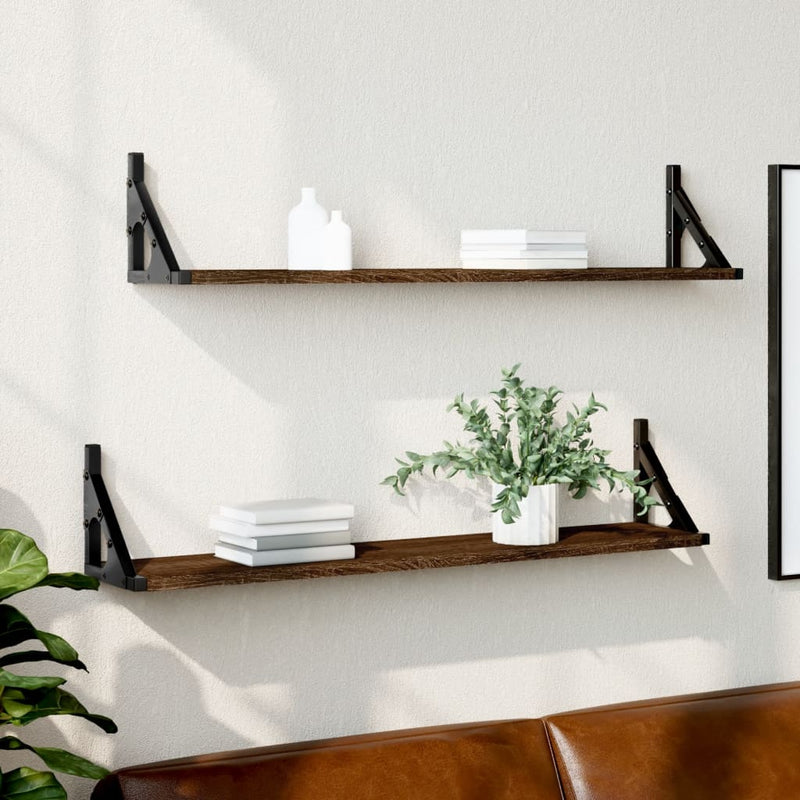 Wandschappen 2 st 80x15x15,5 cm bewerkt hout bruin eikenkleur MeubelReus