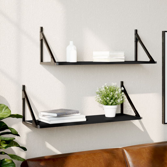 Wandschappen 2 st 80x25x25,5 cm bewerkt hout zwart MeubelReus