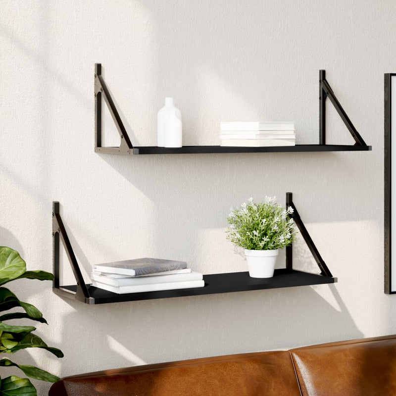 Wandschappen 2 st 80x25x25,5 cm bewerkt hout zwart MeubelReus