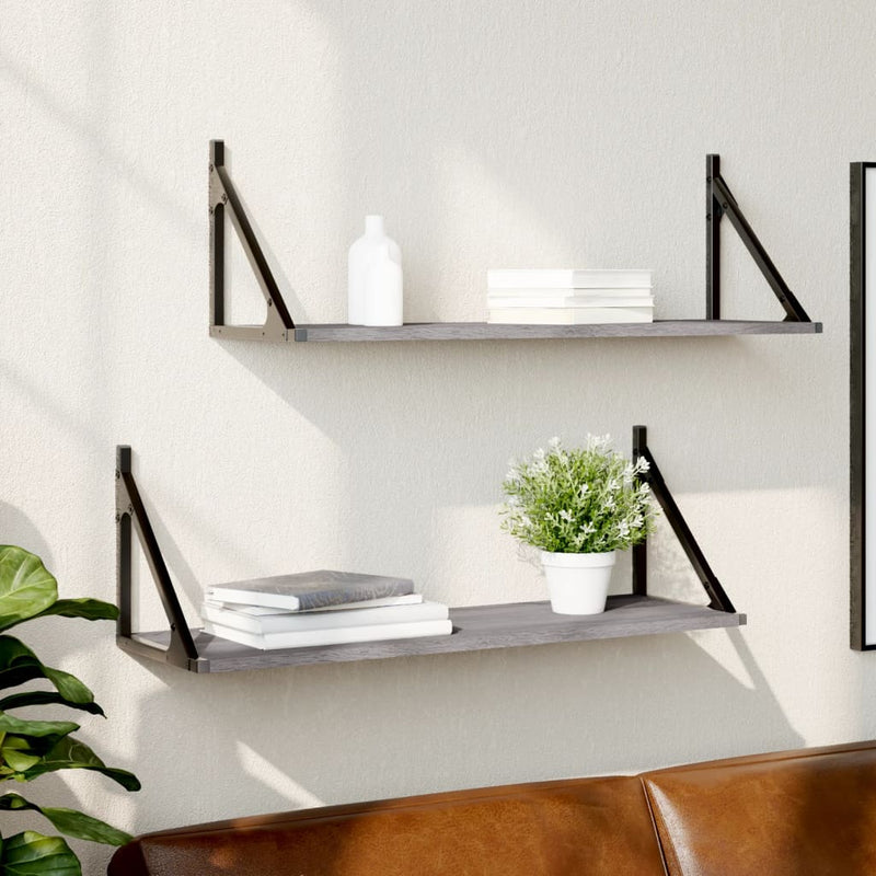 Wandschappen 2 st 80x25x25,5 cm bewerkt hout grijs sonoma eiken MeubelReus
