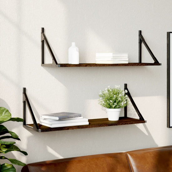 Wandschappen 2 st 80x25x25,5 cm bewerkt hout bruin eikenkleur MeubelReus