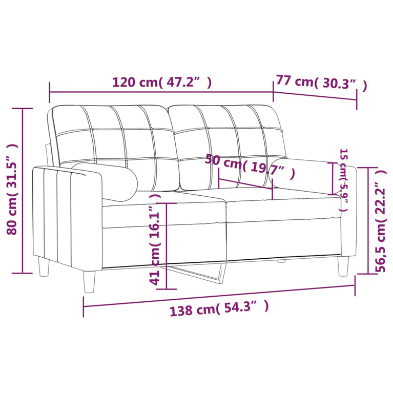 Tweezitsbank met sierkussens 120 cm stof zwart