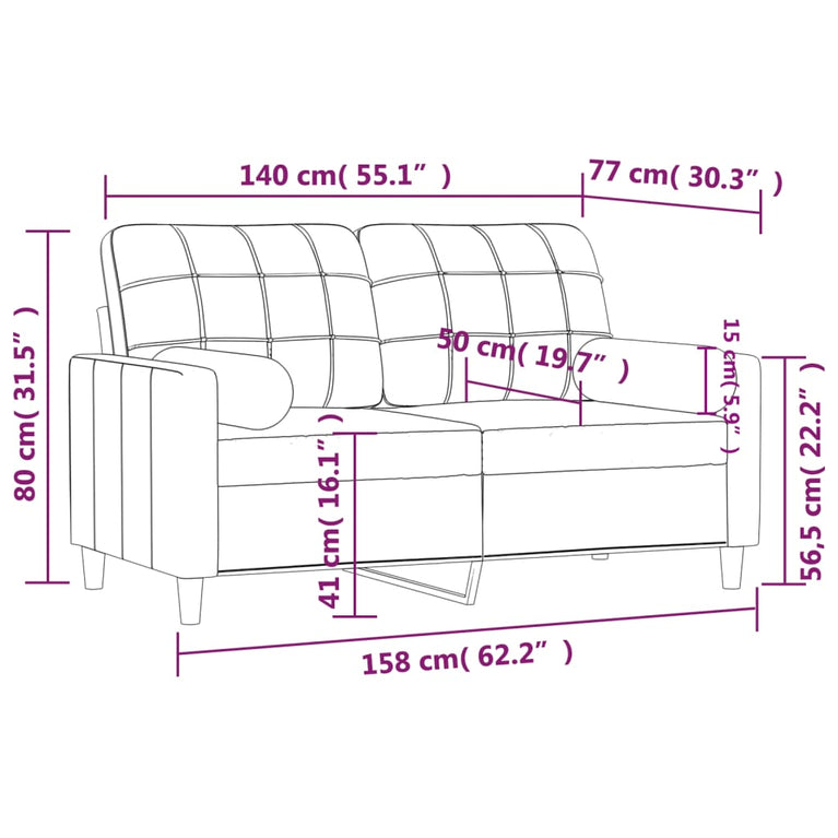 Tweezitsbank met sierkussens 140 cm stof zwart