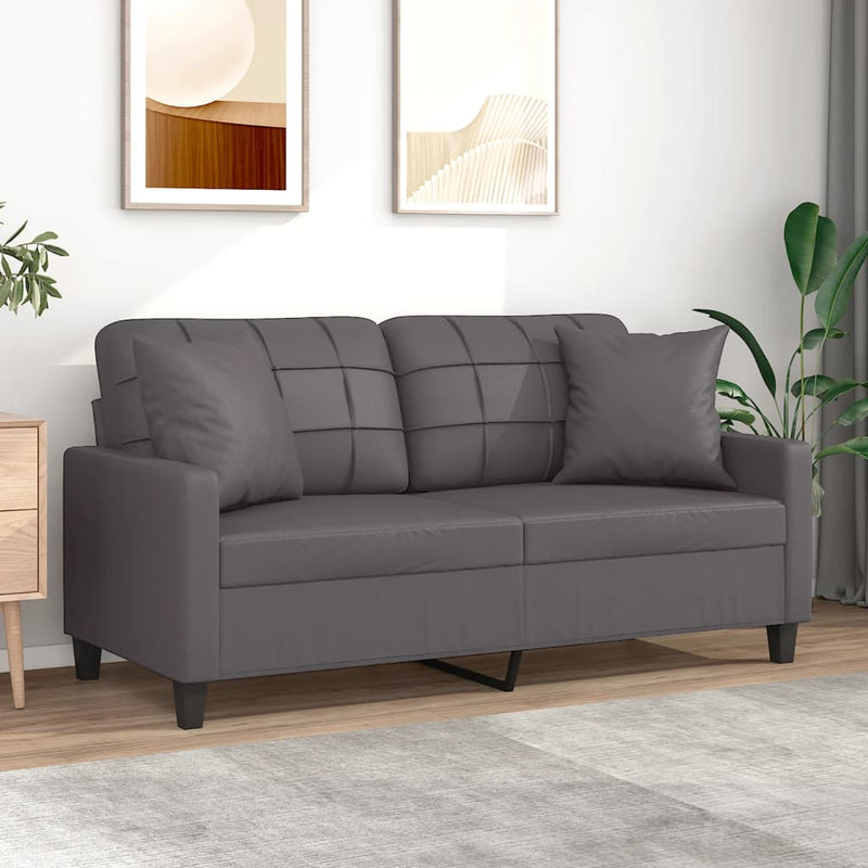 Tweezitsbank met sierkussens 140 cm kunstleer grijs