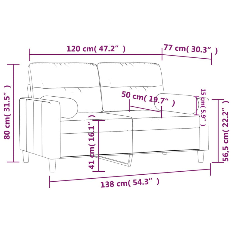 Tweezitsbank met sierkussens 120 cm stof zwart MeubelReus