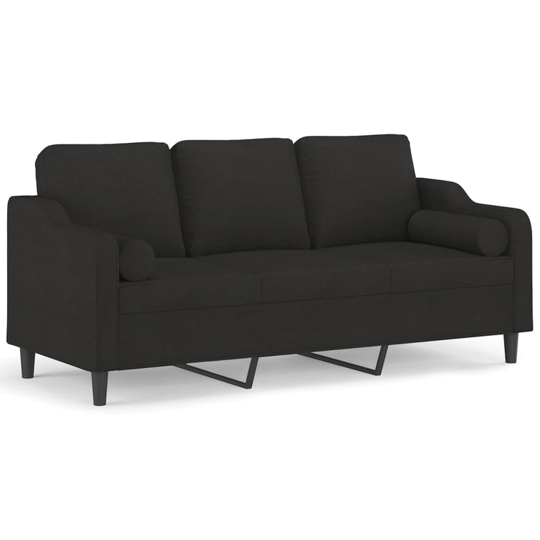 Driezitsbank met sierkussens 180 cm stof zwart