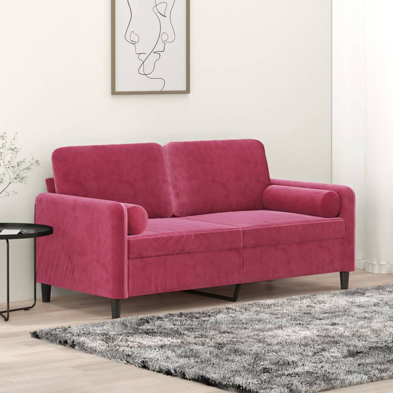 Tweezitsbank met sierkussens 140 cm fluweel wijnrood