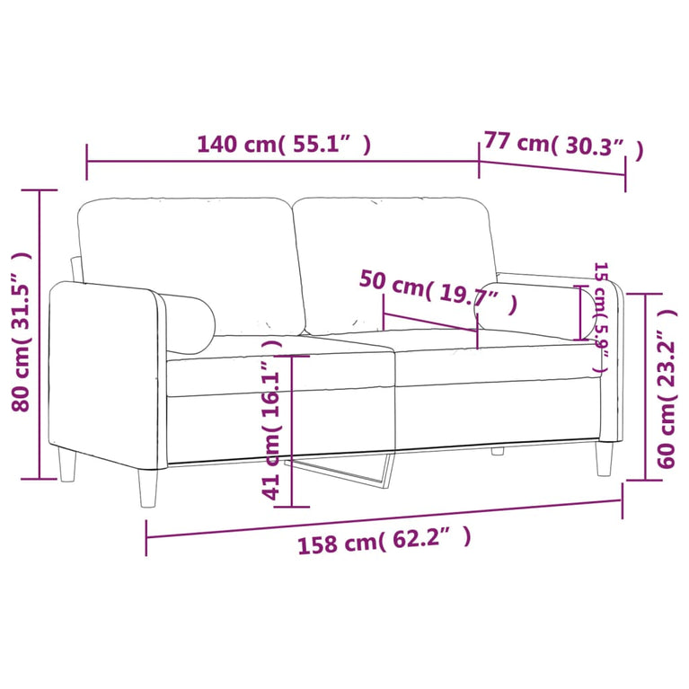 Tweezitsbank met sierkussens 140 cm fluweel geel