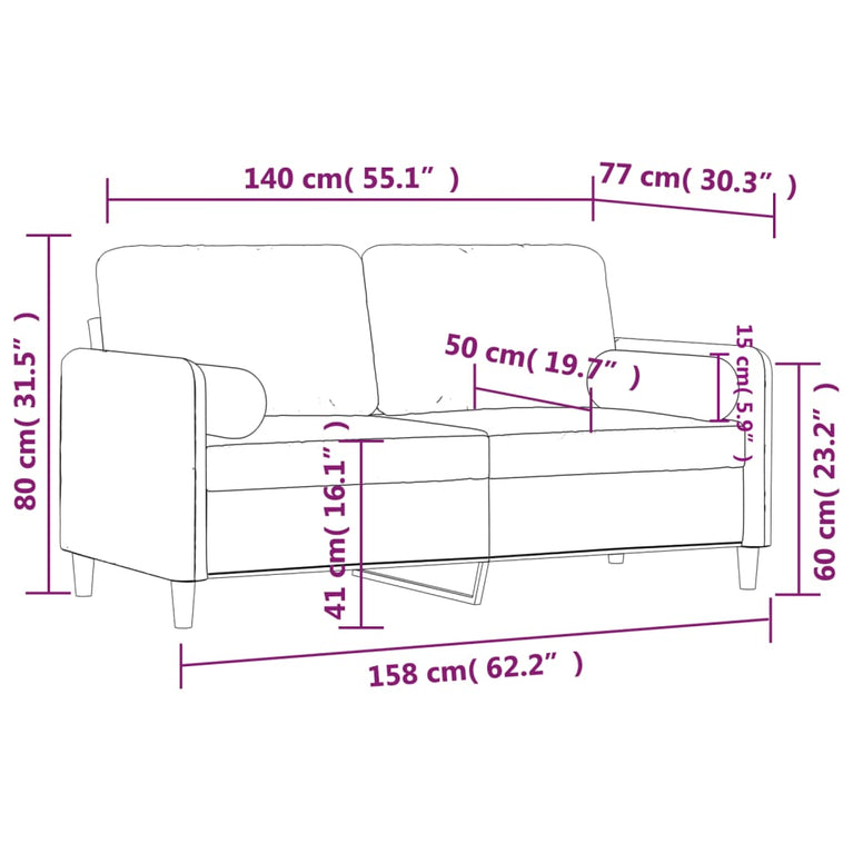 Tweezitsbank met sierkussens 140 cm fluweel bruin