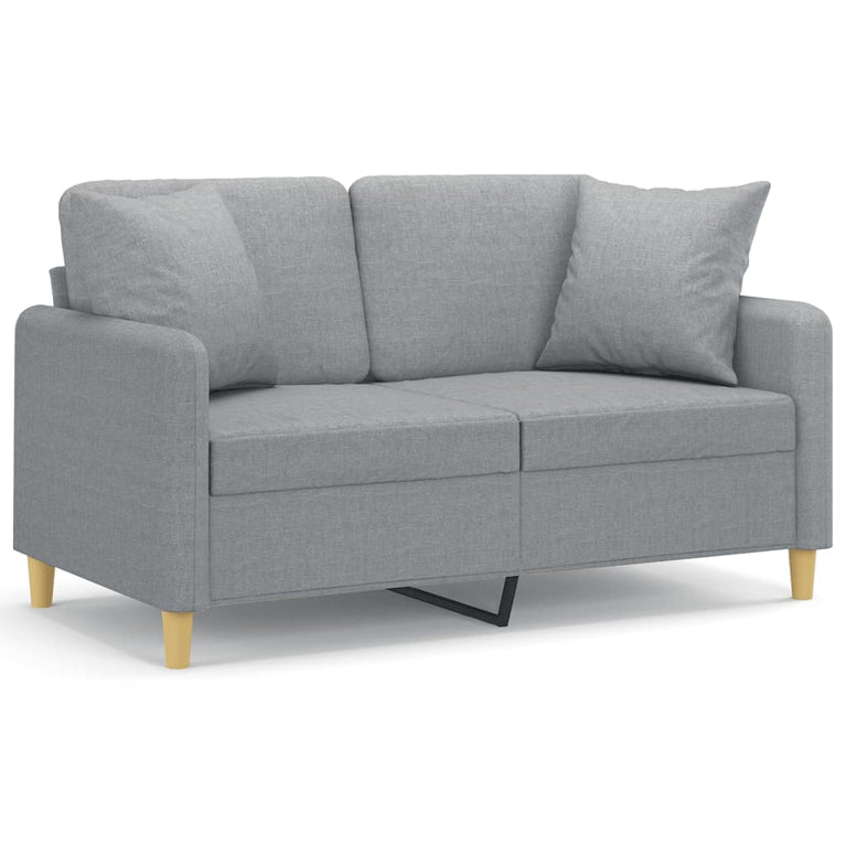 Tweezitsbank met sierkussens 120 cm stof lichtgrijs