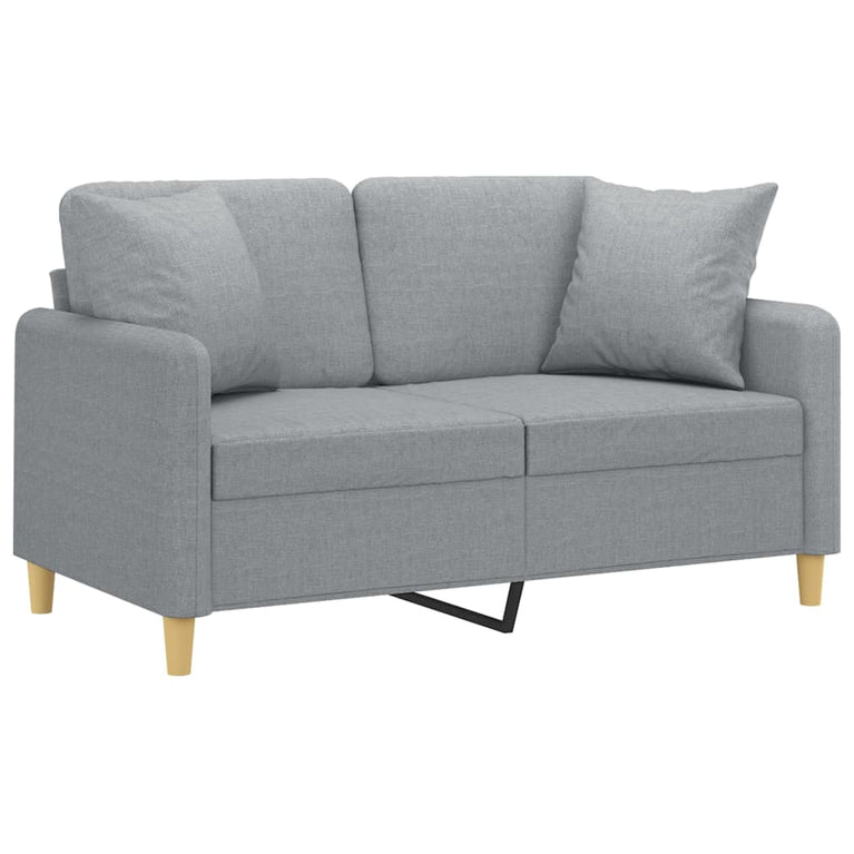 Tweezitsbank met sierkussens 120 cm stof lichtgrijs