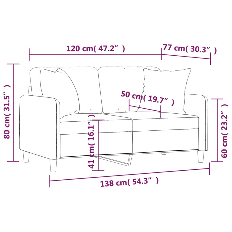 Tweezitsbank met sierkussens 120 cm stof bruin