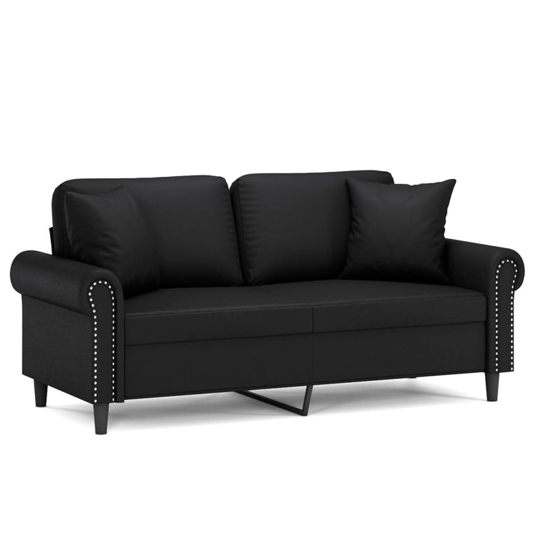 Tweezitsbank met sierkussens 140 cm kunstleer zwart
