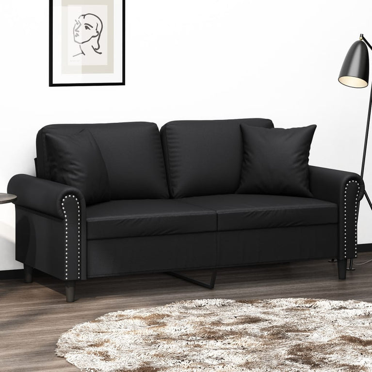 Tweezitsbank met sierkussens 140 cm kunstleer zwart