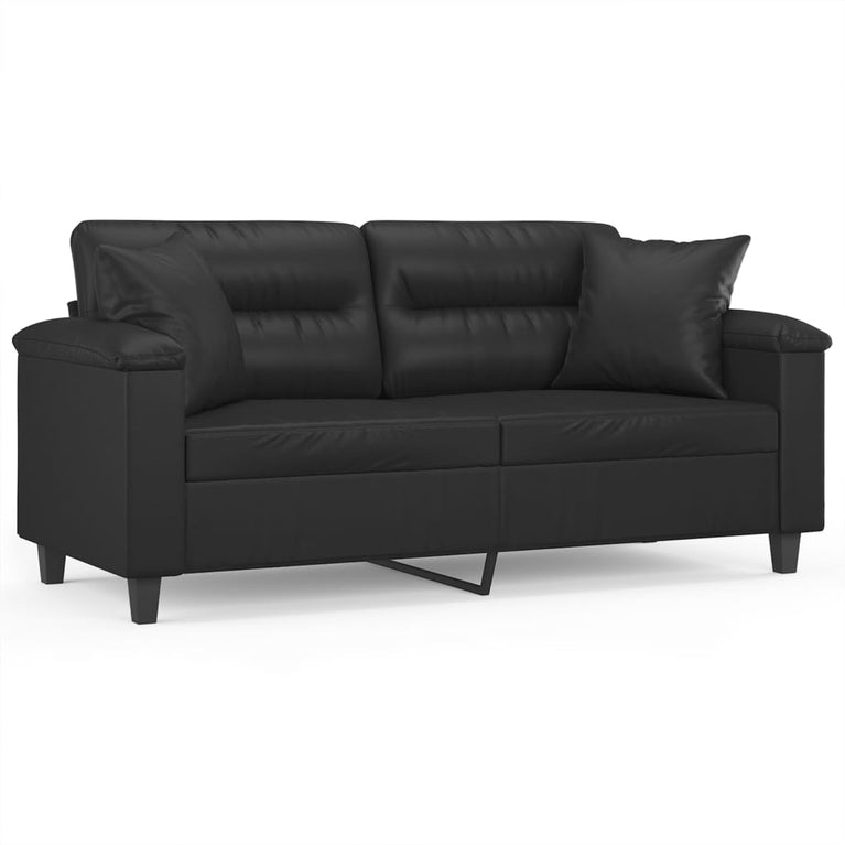 Tweezitsbank met sierkussens 140 cm kunstleer zwart