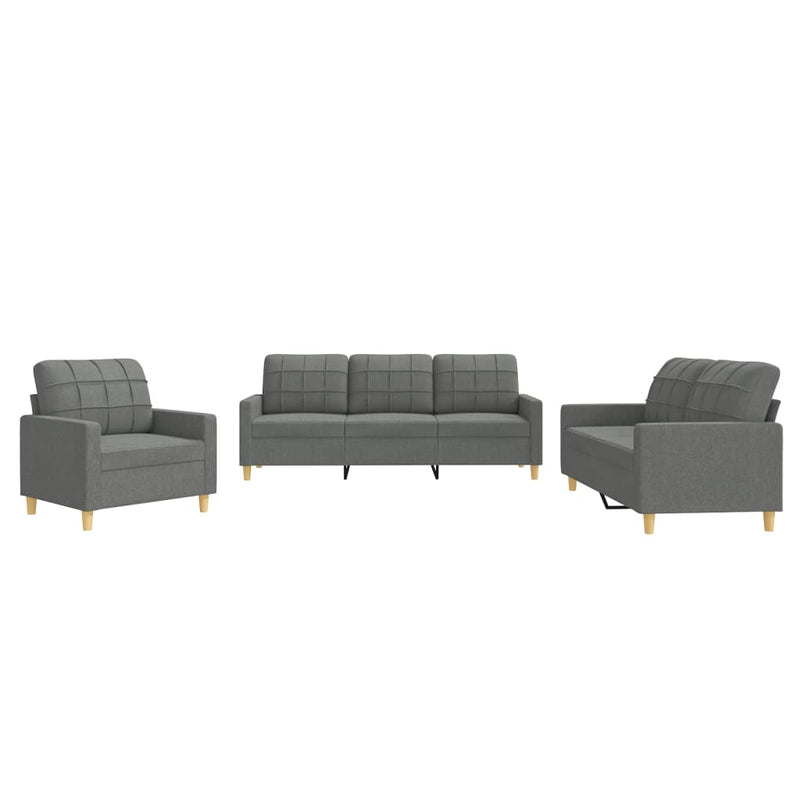 3-delige Loungeset met kussens stof donkergrijs