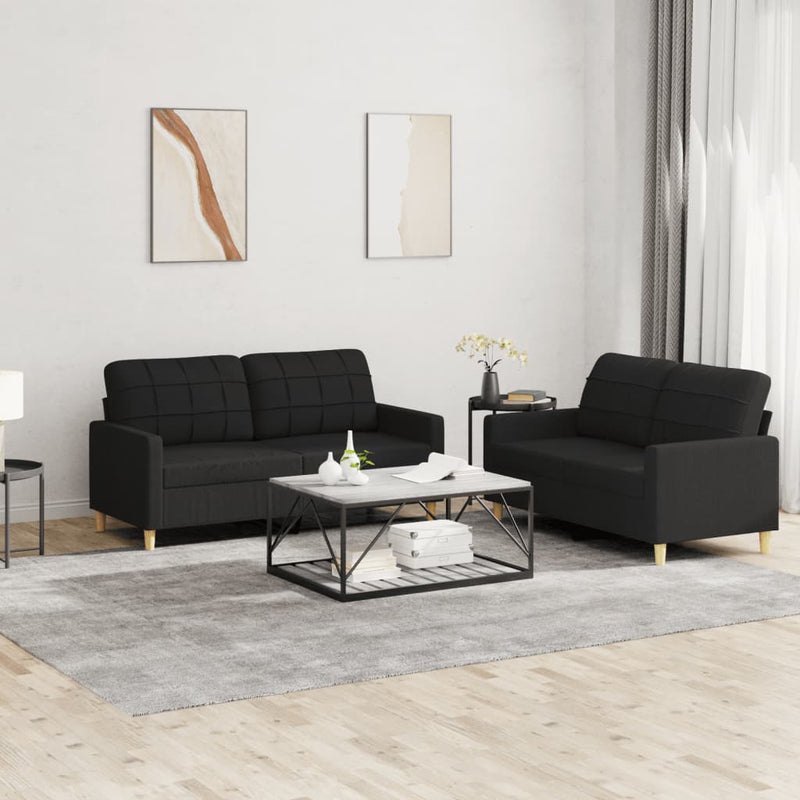 2-delige loungeset met kussens stof zwart