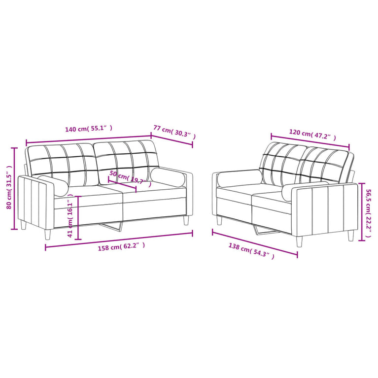 2-delige Loungeset met kussens stof zwart