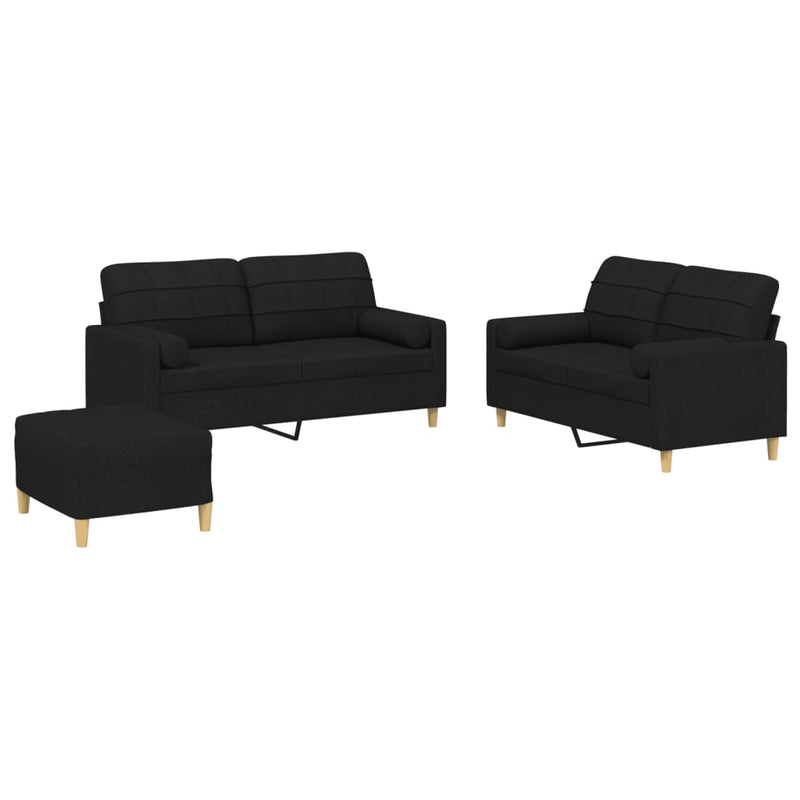 3-delige Loungeset met kussens stof zwart