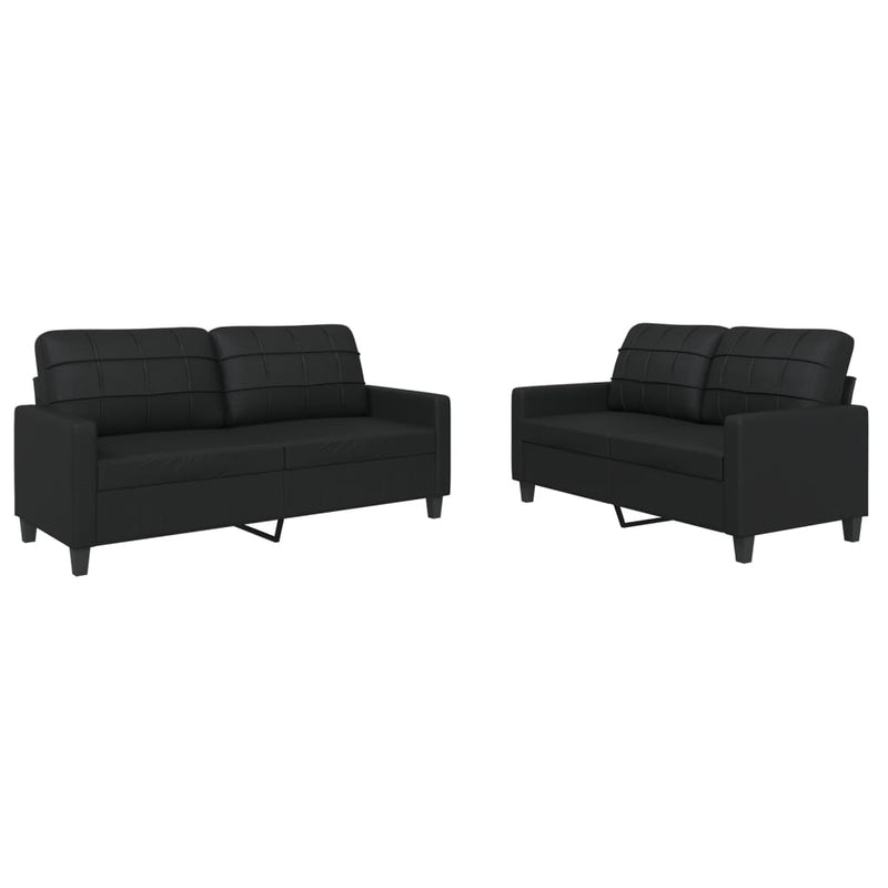 2-delige Loungeset met kussens kunstleer zwart