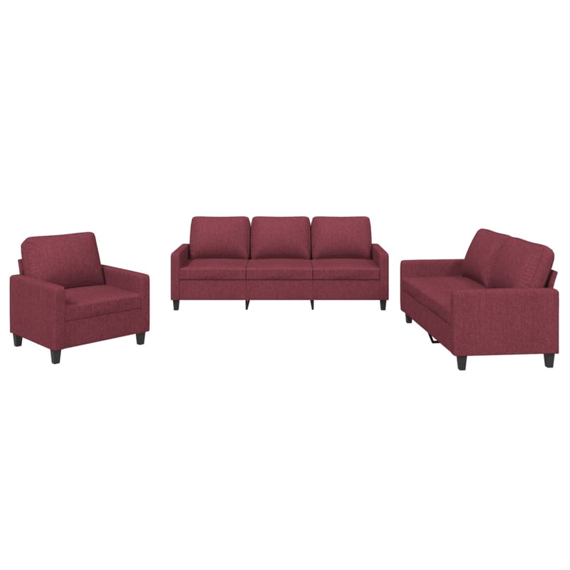 3-delige Loungeset met kussens stof wijnrood