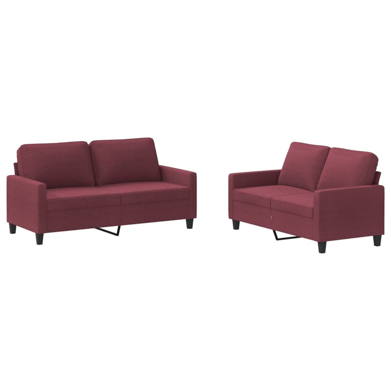 2-delige Loungeset met kussens stof wijnrood
