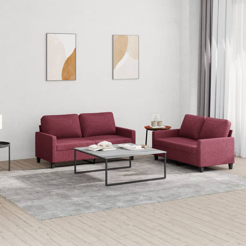 2-delige Loungeset met kussens stof wijnrood