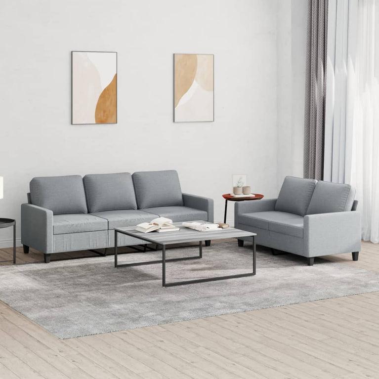 2-delige Loungeset met kussens stof lichtgrijs