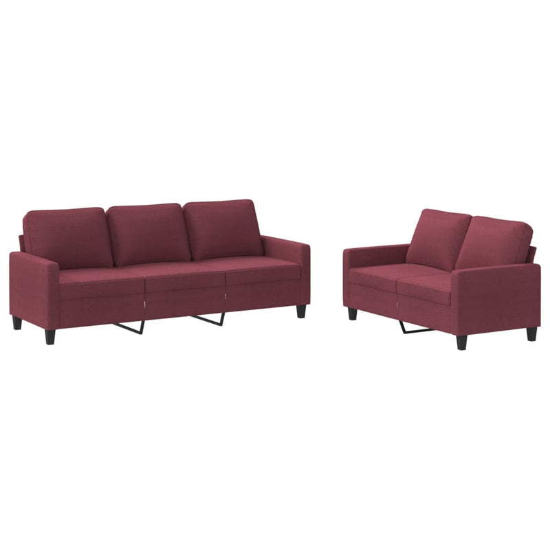 2-delige Loungeset met kussens stof wijnrood