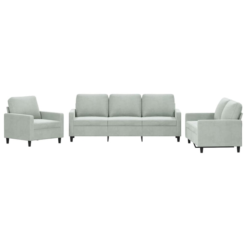 3-delige Loungeset met kussens fluweel lichtgrijs