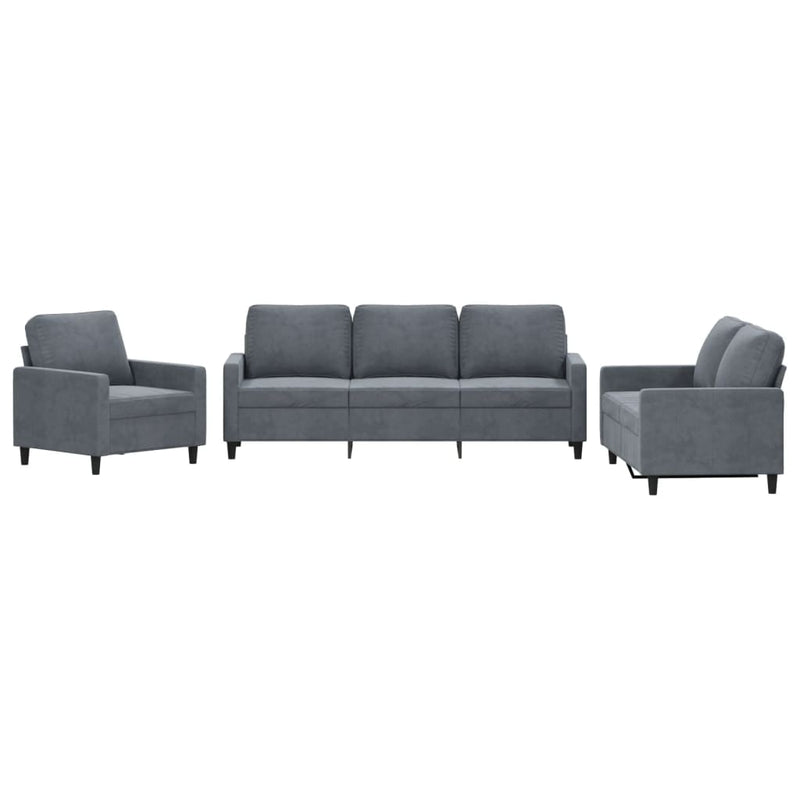3-delige Loungeset met kussens fluweel donkergrijs