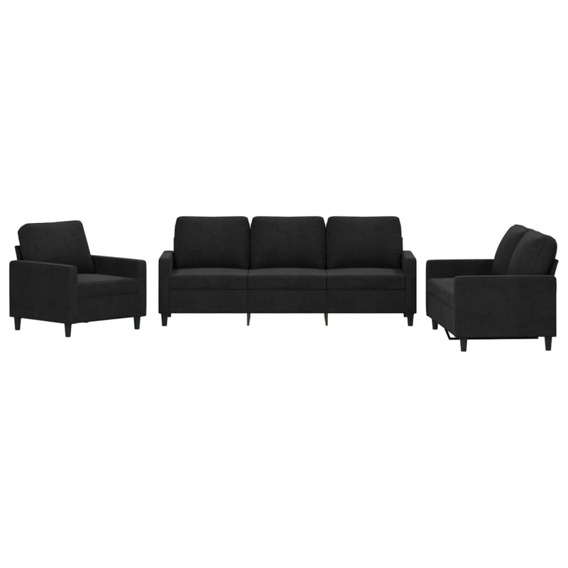 3-delige Loungeset met kussens fluweel zwart